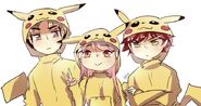 Our favorite trio in Pikachu onesies.