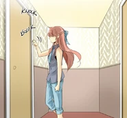 Remi outside Seraphina and Elaine's dormitory