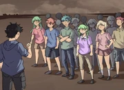 Zirian and other students await John.