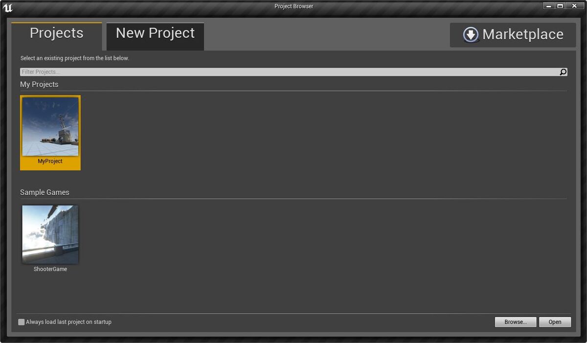 Project browser. Unreal Project browser. Browser://Project.