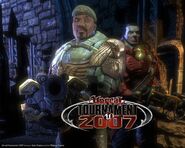 Promotional art of Unreal Tournament 3, then UT2007, featuring Malcolm and a Necris.