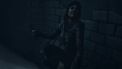 Ashley hides with scissors