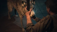 Mike pets Wolfie as he reunites with him.