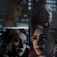 The evolution of Sam's character model through the years.