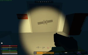 The barricaded door in the front entrance of the Hospital Deadzone. It seems to have been blocked from the outside, keeping something in.