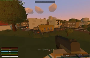 Picture of the Hospital deadzone. The back side of the hospital, which has a hazmat tent, and the entrance to the deadzone, via the broken window. The area around the tent is a Deadzone Node, so do get some sort of gas mask before venturing here.