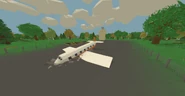 A crashed airliner in an airport.