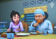 Opah makan ayam goreng upin dan ipin