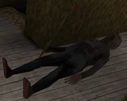 Grandpa unconscious, laying on the floor.