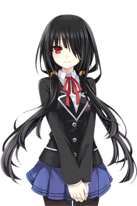 Black long hair anime high school cool girl with bla