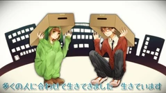 Amatsuki (trái) và MidoriInu (phải) trong bản hát lại "HAKOBAKO PLAYER" Minh họa bởi Nagi (なぎ)