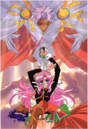 Utena pulling the sword out of Anthy Himemiya with Prince Dios on top