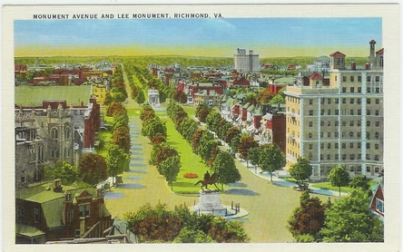 Illustration of Monument Avenue, a National Historic Landmark located in the heart of Richmond that demonstrates the city's deep connection with its Confederate past