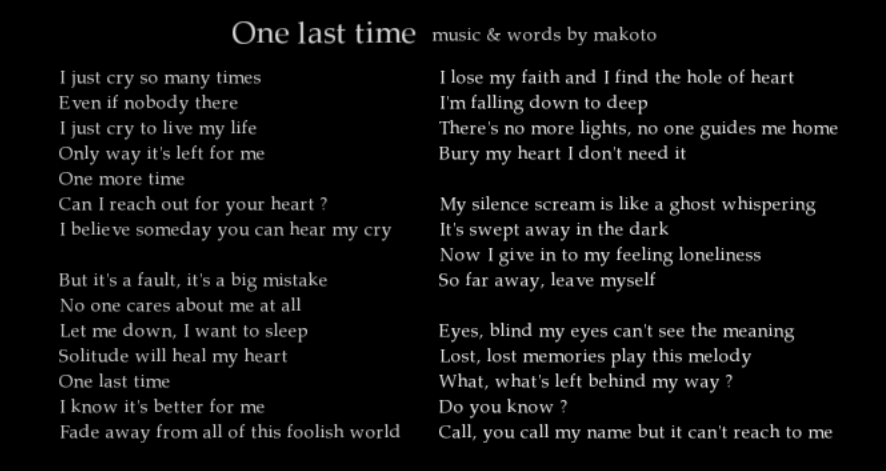 One Last Time Vocaloid Lyrics Wiki Fandom