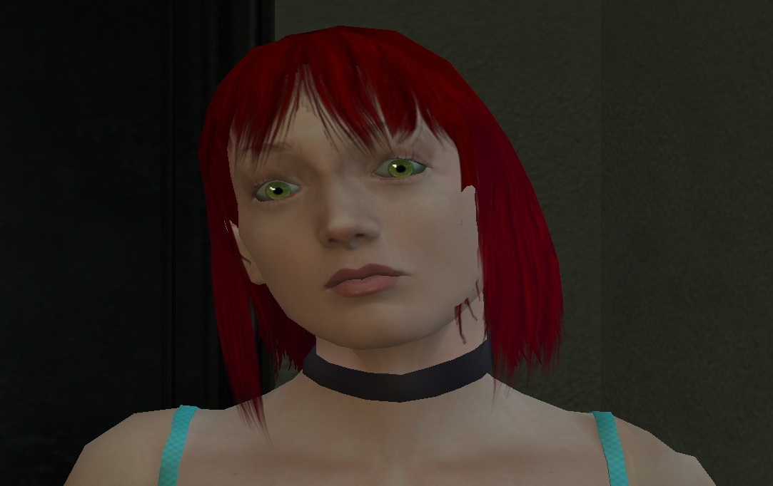 busty female vampire, white hair with red streak of hair in fringe