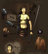 YukieConcept.jpeg (13 KB) Yukie concept art, illustrating her arm was intended to be armored and not a cybernetic replacement.