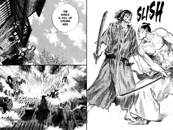 The Yoshioka fighting Musashi and the school burning