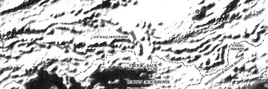 A clipped portion of the black and white drawn map of Velgarth that was published in 'The Valdemar Companion'. This piece shows the area of the Ice Wall Mountains.
