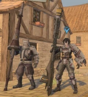 Federation lancer and Imperial lancer standing side by side.