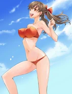 Alicia's red swimsuit.