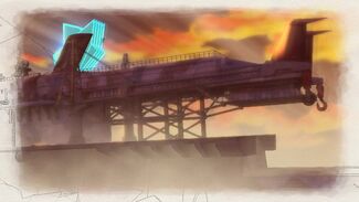 A rare shot of Centurion's rear deck, showing her search radar (on the left), main radiator panels, her two large cranes, and what appear to be a series of concrete counterweights mounted under the deck.