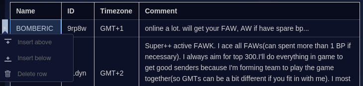 Example of adding a new row