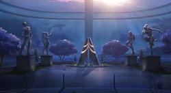 The Garden of Heroes, as seen in the , with Jett's statue on the far right