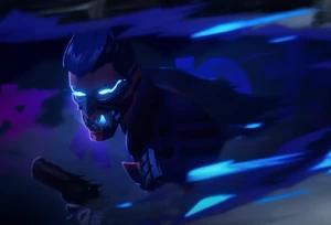 Yoru pulling out of Dimensional Drift, Sheriff in left hand