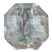 A mural of a woman in water with a stringed instrument.