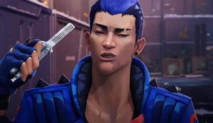 Yoru combing his hair, comb in right hand