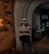 Cypher standing up after the player approaches him.