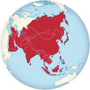 Asia on the globe (white-red)
