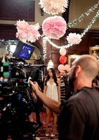 Behind the scene as they shoot Nina Dobrev