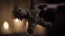 A doll filled with blood and skewered with pins