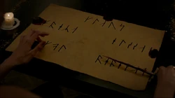 Freya linking her siblings with a similar spell previously used by Esther. Written in Long Branch, from top: Klaus, (left) Freya, (right) Elijah, (left) Kol and (left) Rebekah.