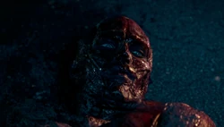 Ben badly charred in the road.