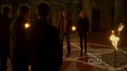 Finn and Esther against Kol, Niklaus and Elijah.