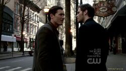 Klaus threatens to dagger Finn unless he comes with him.