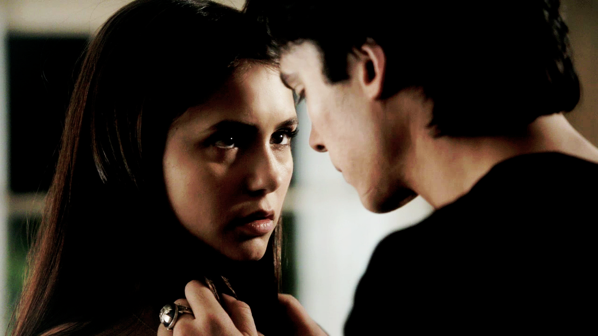 Damon and Elena/Katherine first kiss