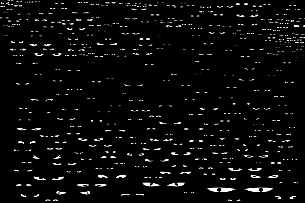 Royalty Vector Stock - Crowd of animal eyes on dark black background