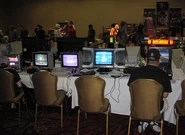 Row of home gaming consoles