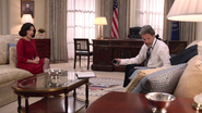 Selina Meyer and Kent Davison in Stuart Hughes' Oval Office; 2014.