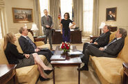 Selina Meyer and staff in the Oval Office; 2016.