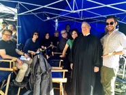 Cast between takes. (February 8, 2016)