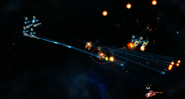 Inquisitor Destroyers Firing lancer Drivers at Oligarch Bastion Cruisers amidst a battle with an Altairian Brigade.