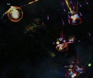 A Combination of Heavy and Xeno Sai Missiles being fired from an Elite Paragon Battleship.