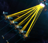 A fleet of MK III Venoms firing Impulse Beams on a VSec ship.