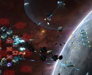 A fleet of Exterminator Destroyers sniping a base