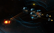 Midgard Carrier and 3 Venom Battleships engaging in combat