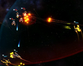 Infernal Wave Driver shots fired at a group of flanking battleships